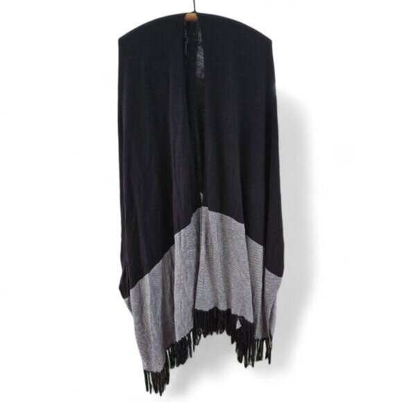 White House Black Market Jackets & Blazers - White House Black Market M/L Black & White Ruana Poncho Shawl With Fringe